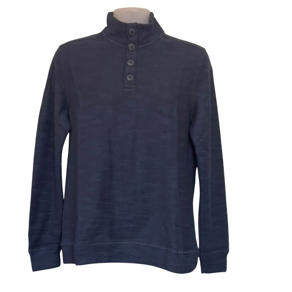 Flag & Anthem 1/4 Button Front Cotton Slub Pullover Stand Up Collar Men's Size S